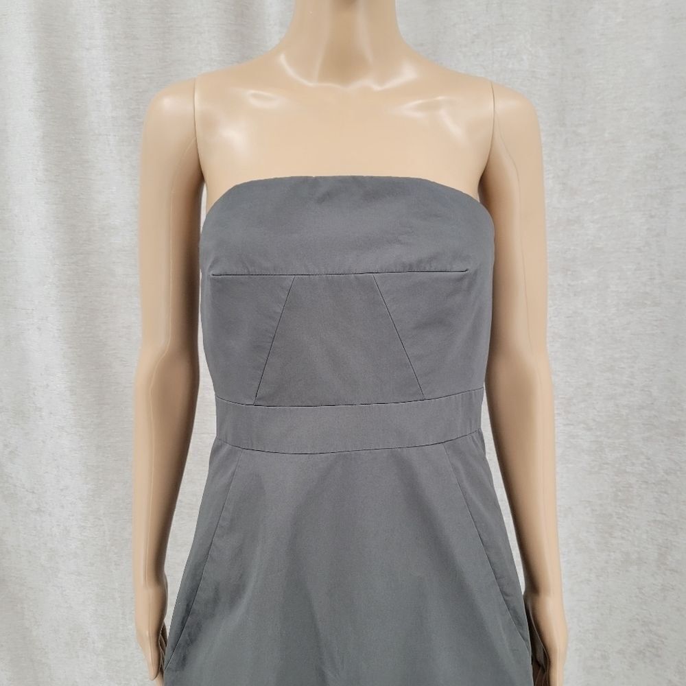 J. Crew Basic Gray Cotton Strapless Midi Dress Wo… - image 3
